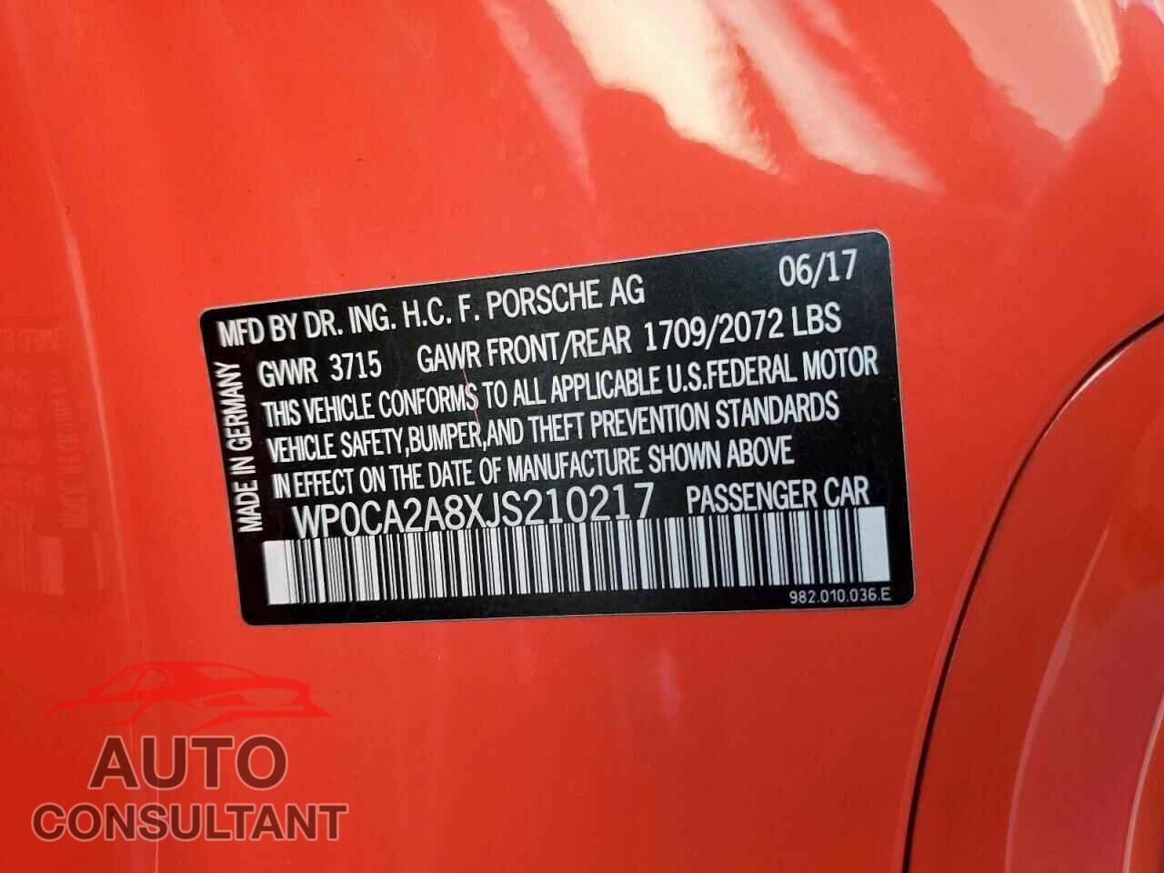 PORSCHE BOXSTER 2018 - WP0CA2A8XJS210217