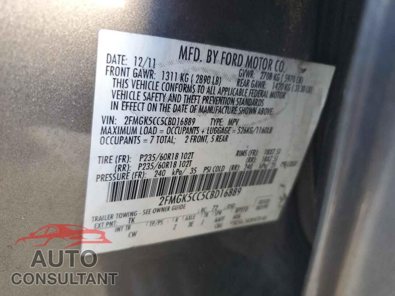 FORD FLEX 2012 - 2FMGK5CC5CBD16889