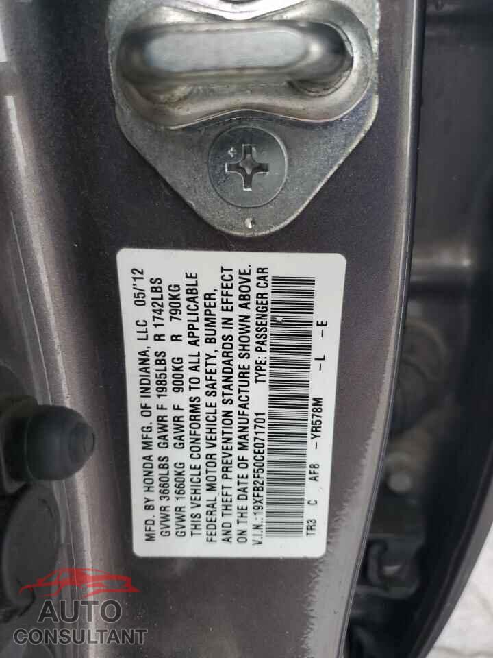 HONDA CIVIC 2012 - 19XFB2F50CE071701