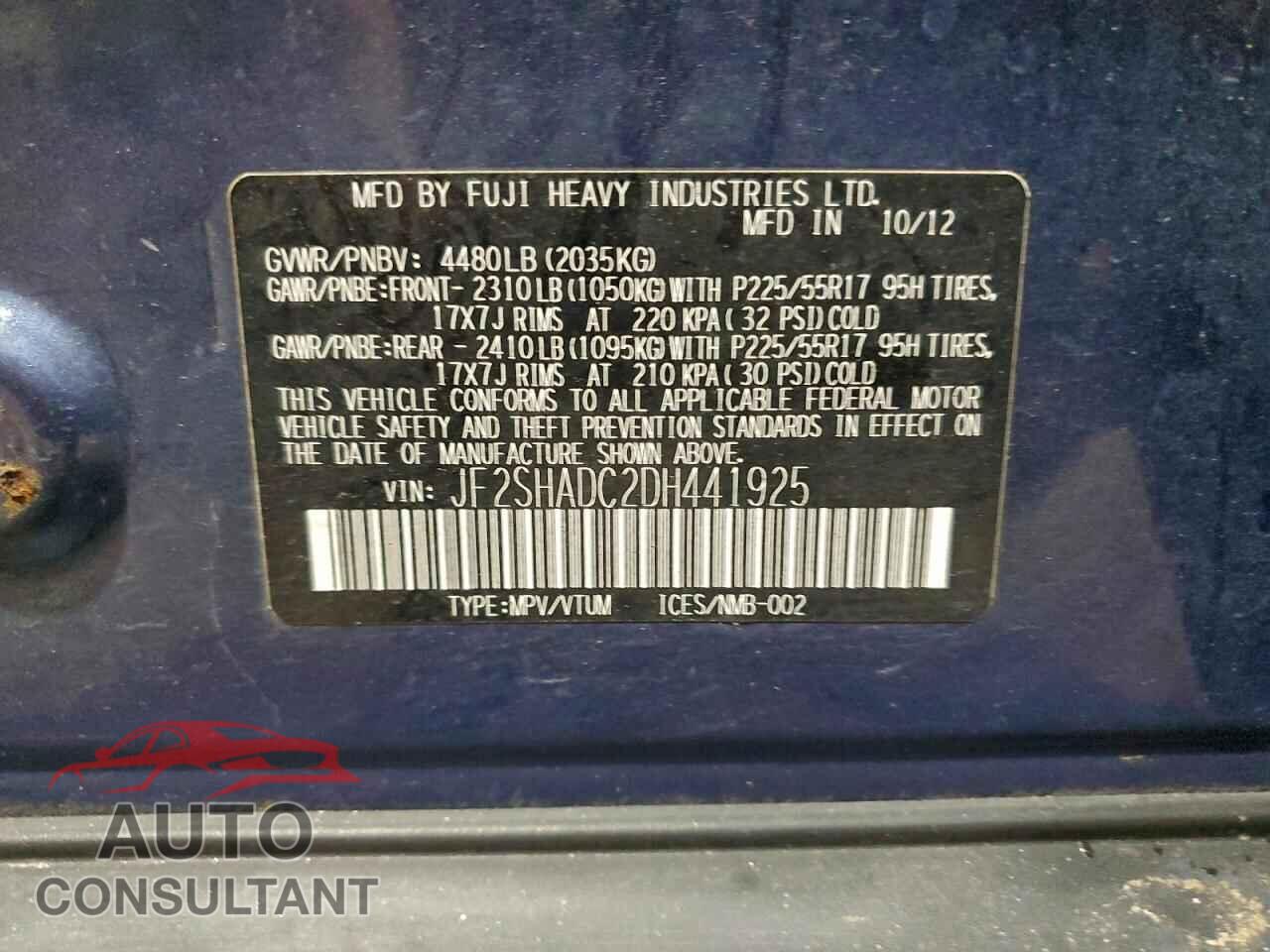 SUBARU FORESTER 2013 - JF2SHADC2DH441925