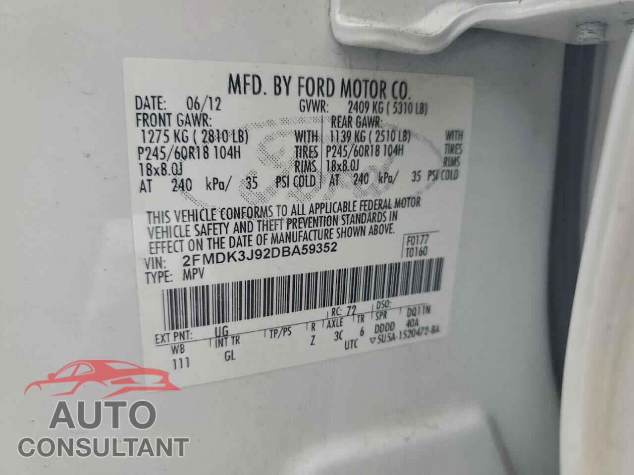 FORD EDGE 2013 - 2FMDK3J92DBA59352