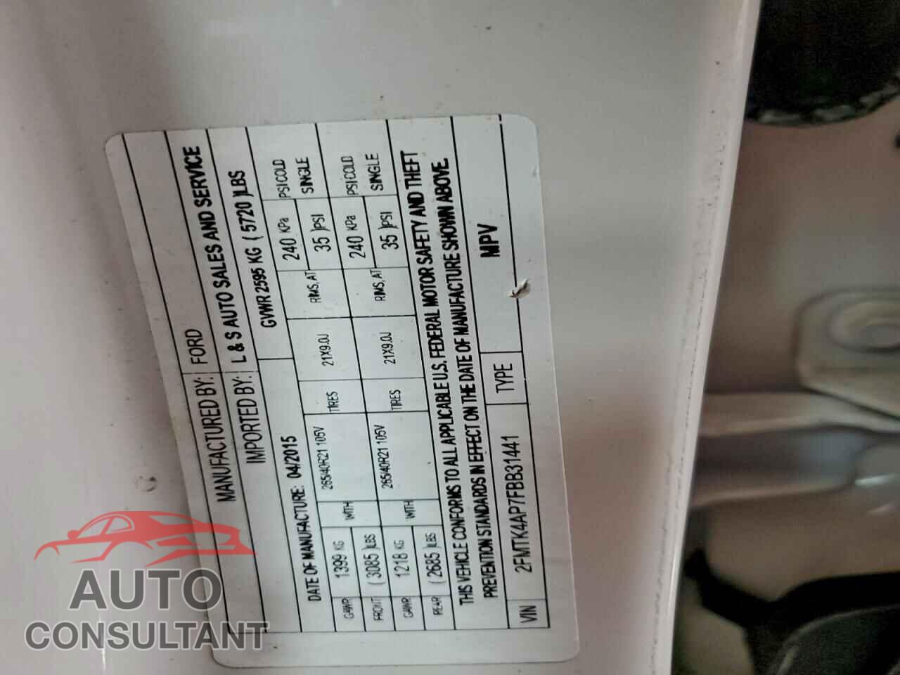FORD EDGE 2015 - 2FMTK4AP7FBB31441