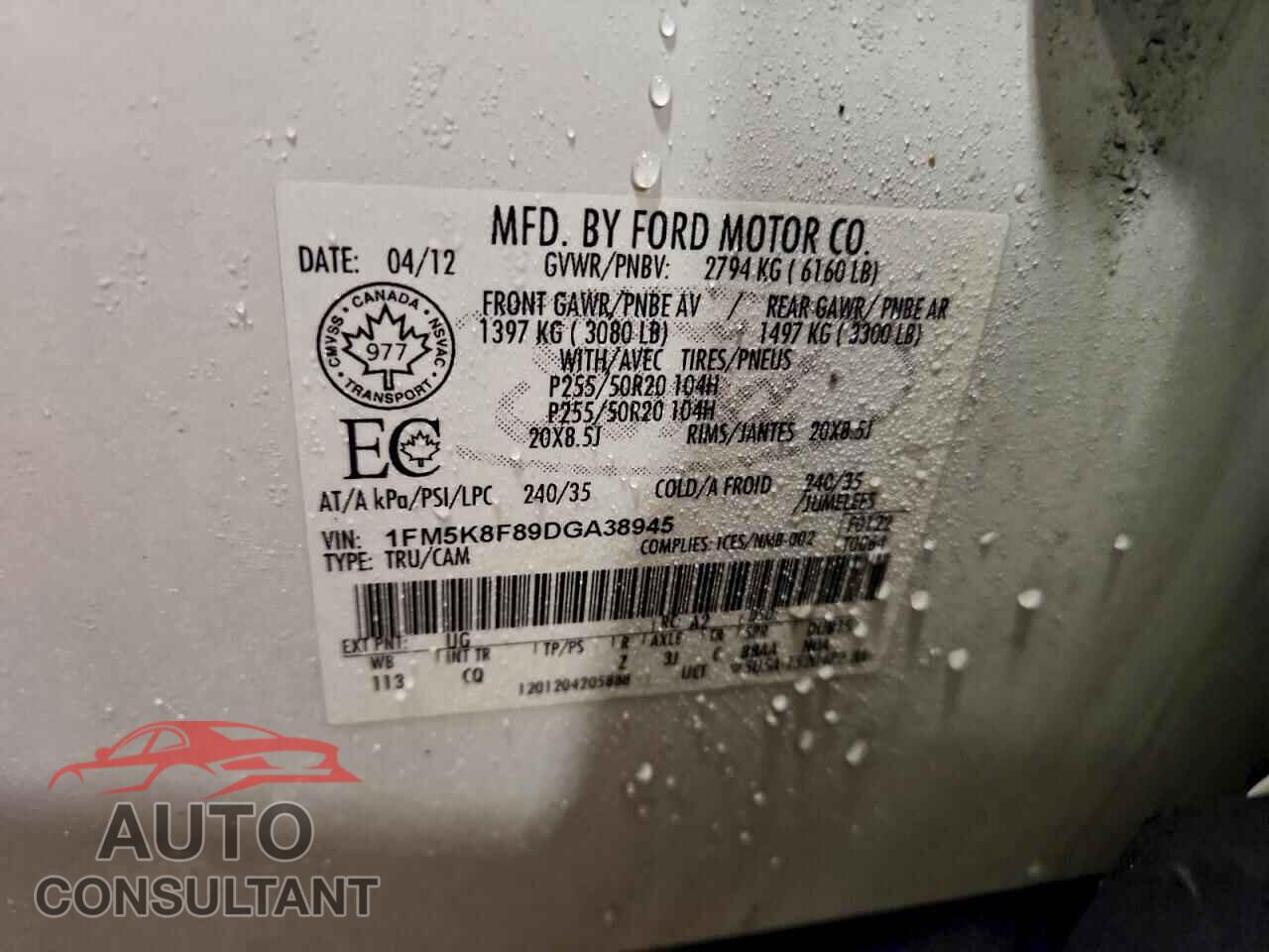 FORD EXPLORER 2013 - 1FM5K8F89DGA38945