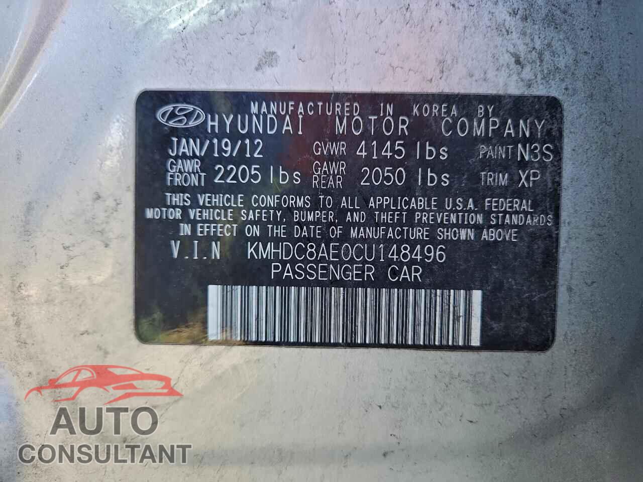 HYUNDAI ELANTRA 2012 - KMHDC8AE0CU148496