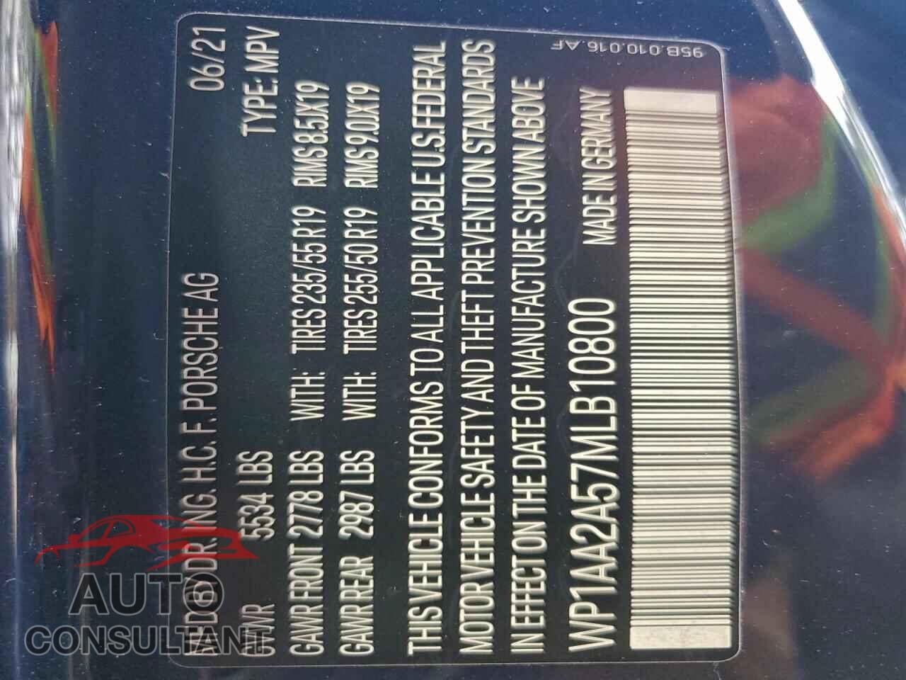 PORSCHE MACAN 2021 - WP1AA2A57MLB10800
