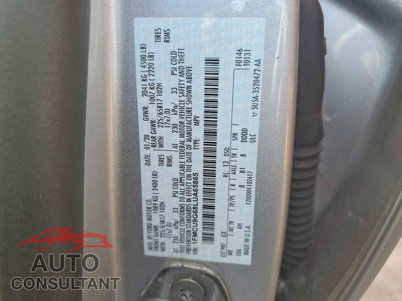 FORD ESCAPE 2020 - 1FMCU9G68LUA65865