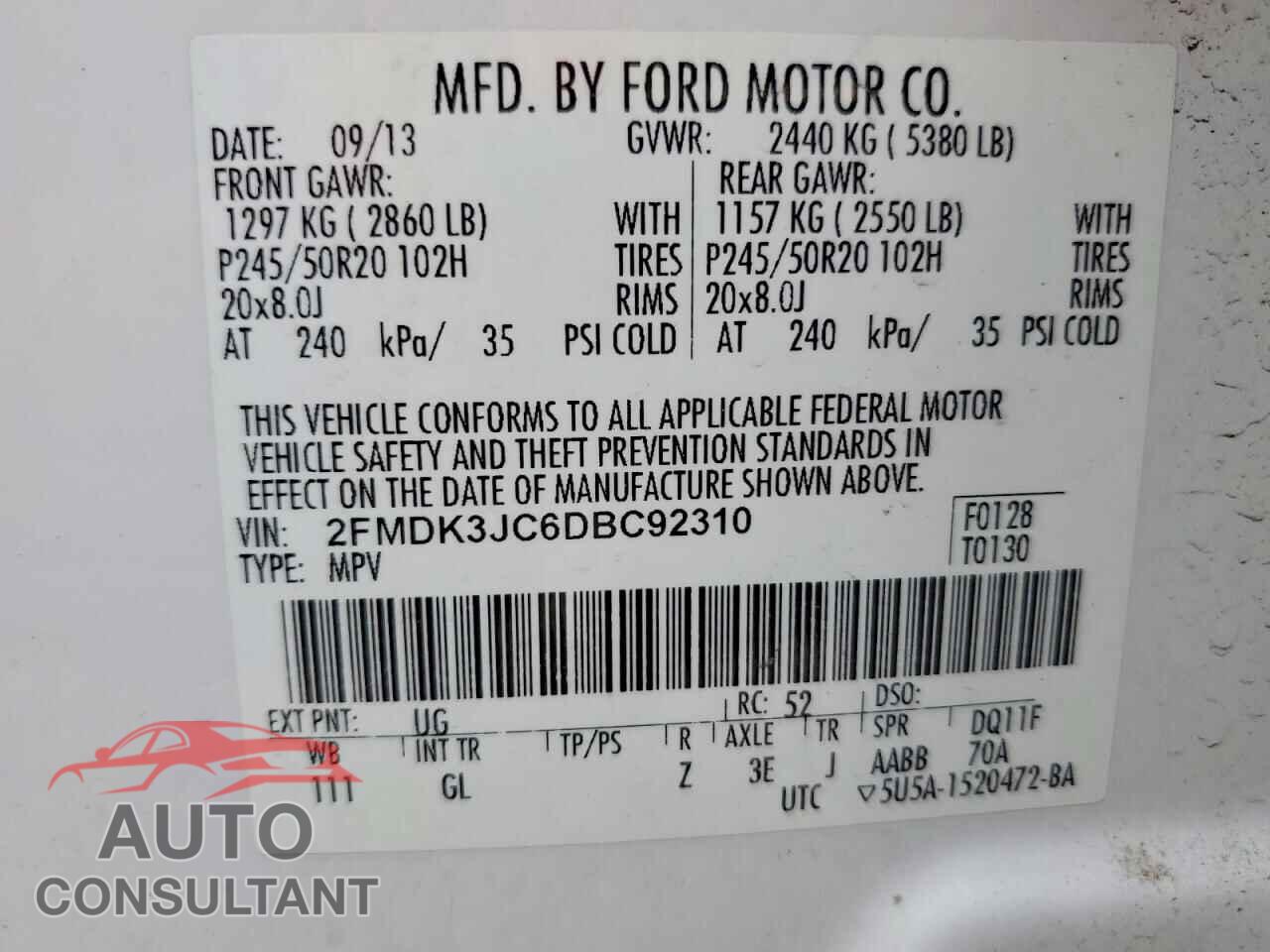 FORD EDGE 2013 - 2FMDK3JC6DBC92310