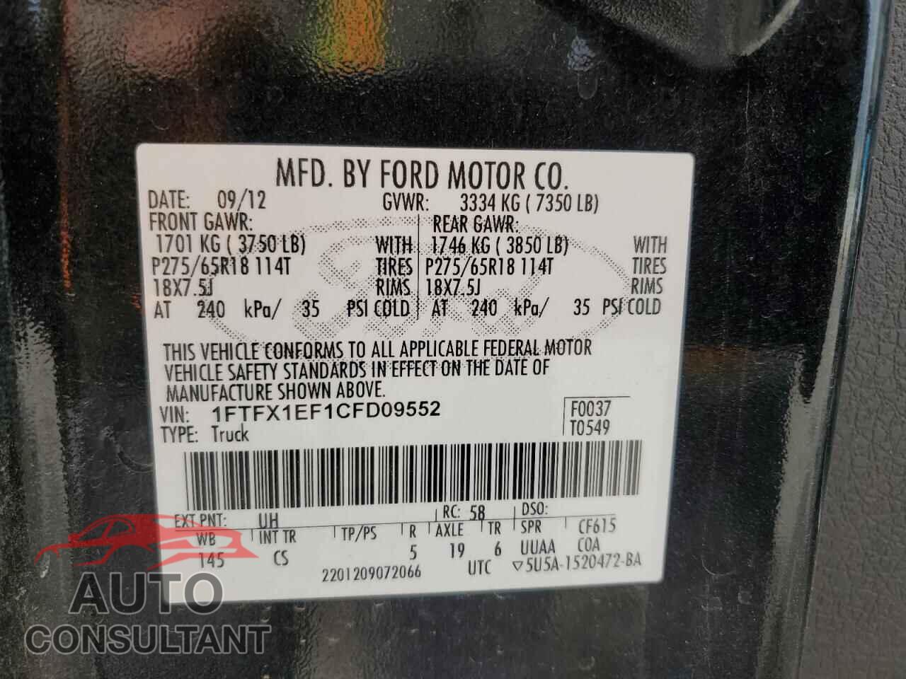FORD F-150 2012 - 1FTFX1EF1CFD09552