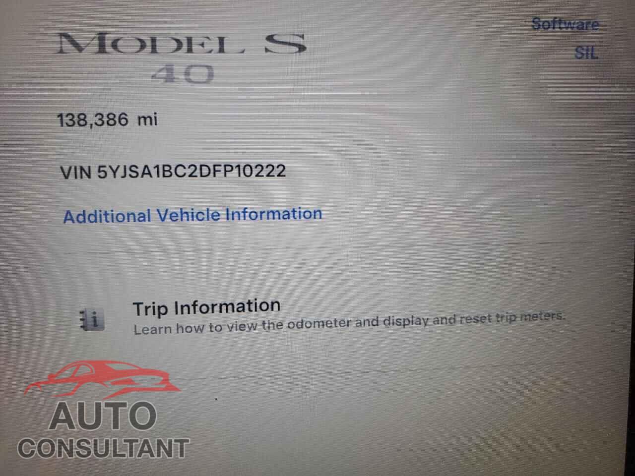 TESLA MODEL S 2013 - 5YJSA1BC2DFP10222