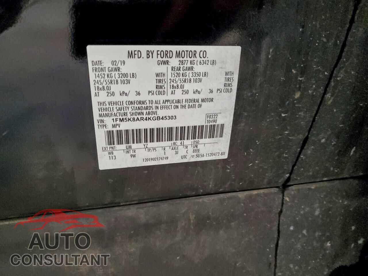 FORD EXPLORER 2019 - 1FM5K8AR4KGB45303