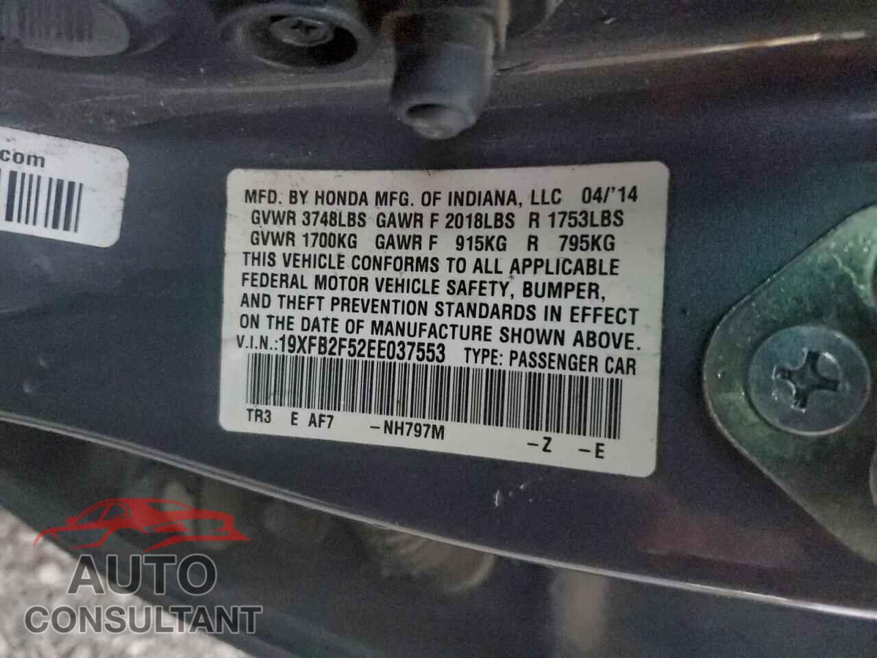 HONDA CIVIC 2014 - 19XFB2F52EE037553