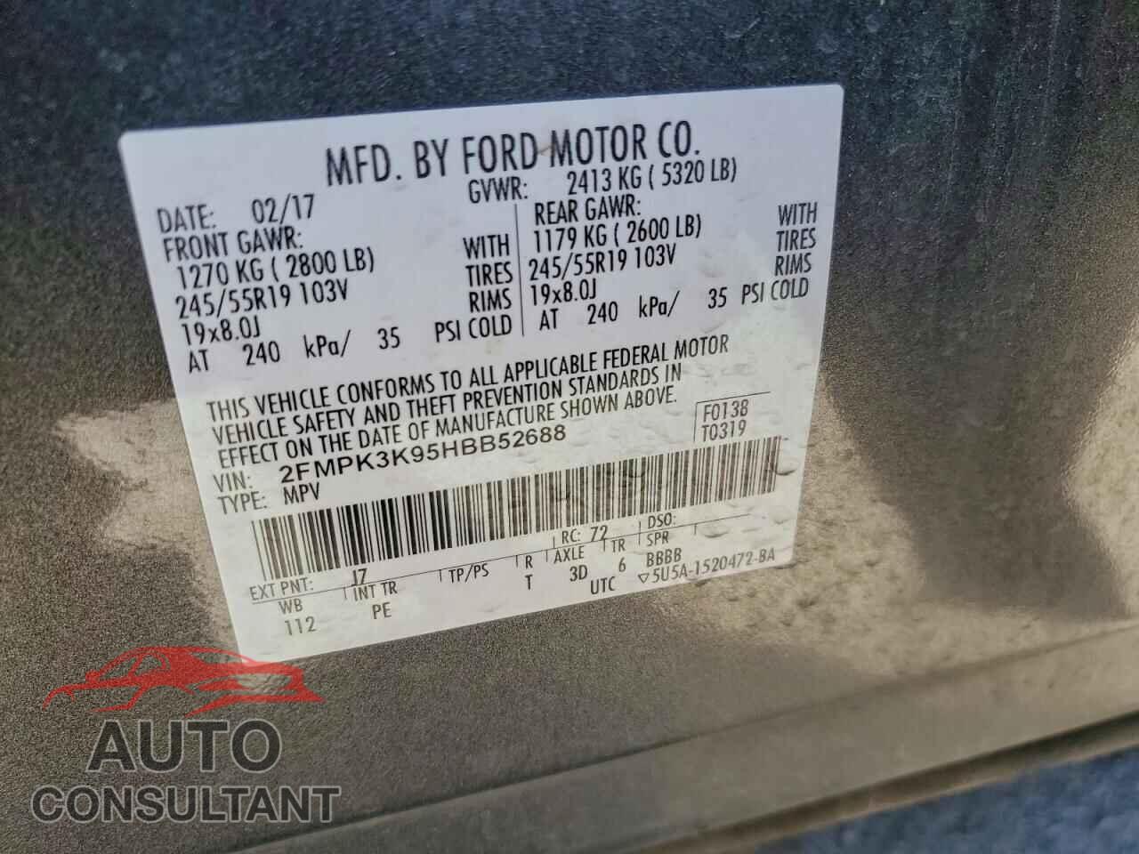 FORD EDGE 2017 - 2FMPK3K95HBB52688