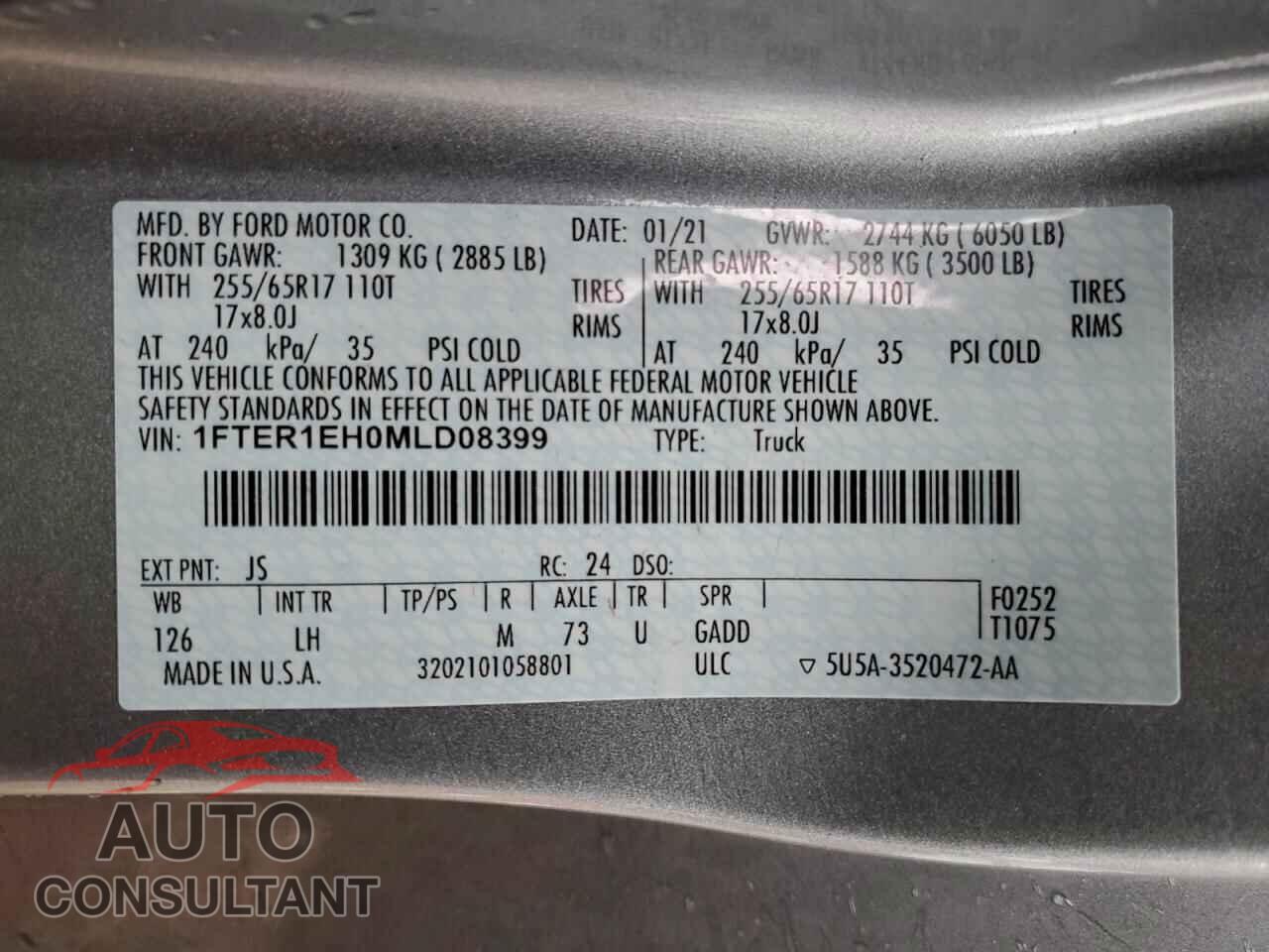 FORD RANGER 2021 - 1FTER1EH0MLD08399