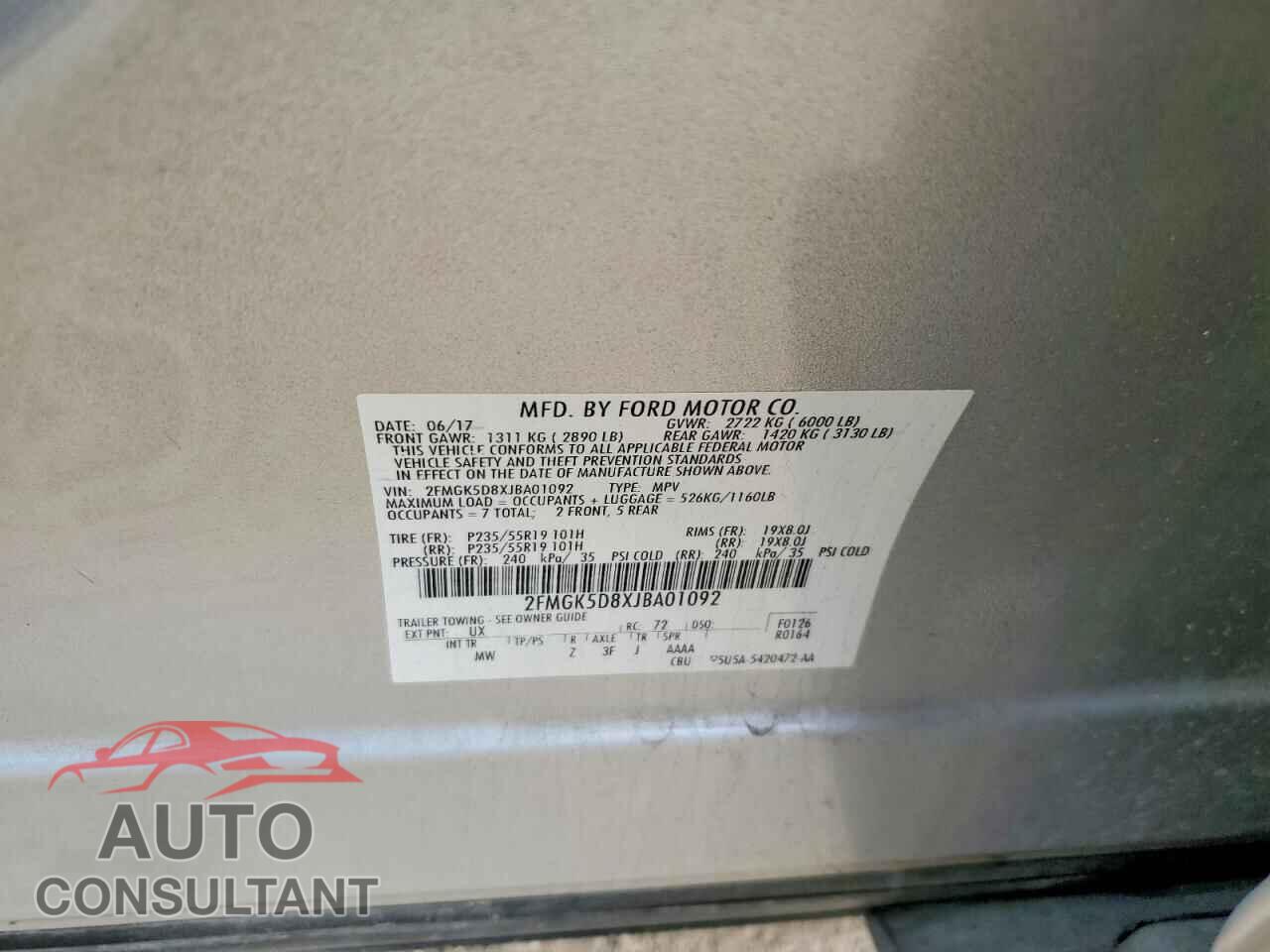 FORD FLEX 2018 - 2FMGK5D8XJBA01092