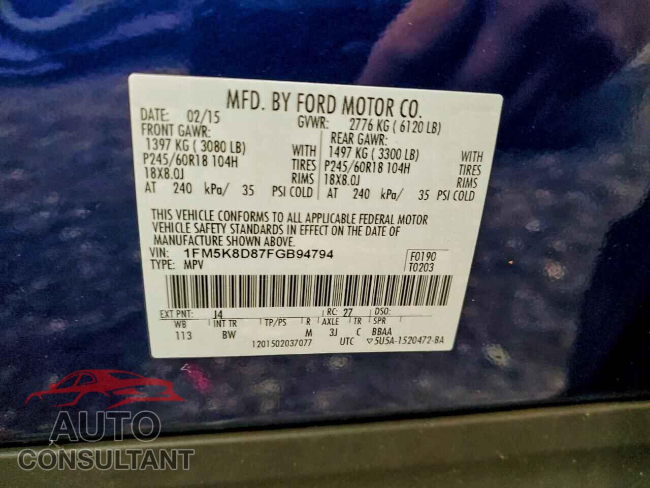 FORD EXPLORER 2015 - 1FM5K8D87FGB94794