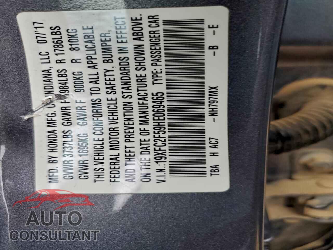 HONDA CIVIC 2017 - 19XFC2F59HE069465