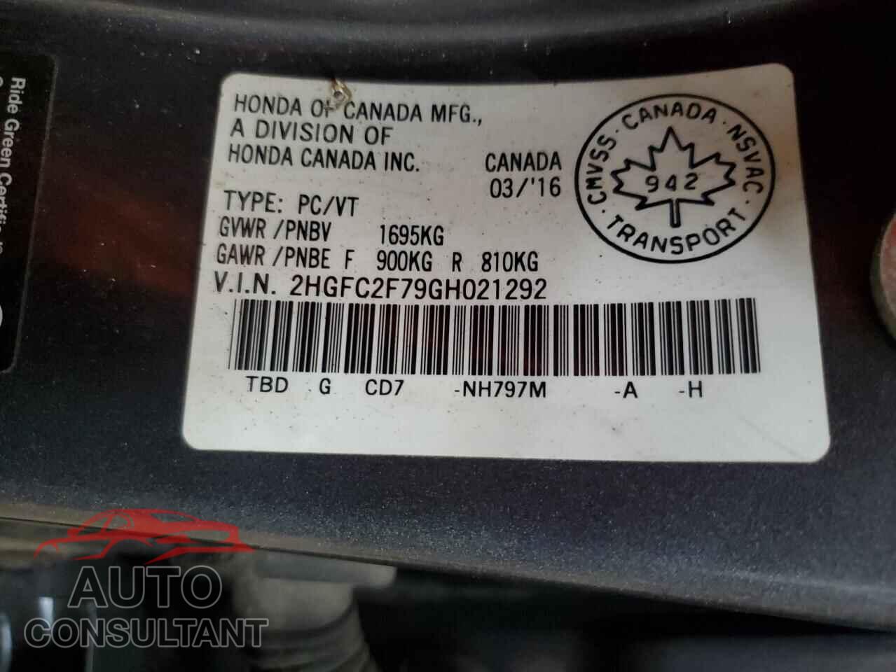 HONDA CIVIC 2016 - 2HGFC2F79GH021292