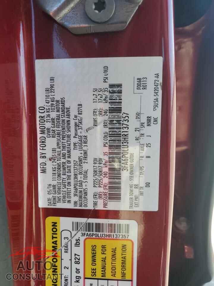 FORD FUSION 2017 - 3FA6P0LU3HR137357