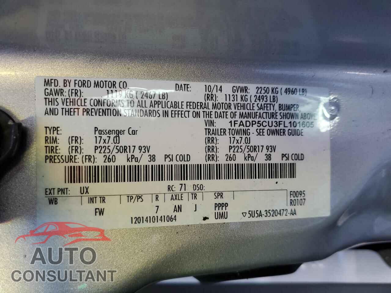 FORD CMAX 2015 - 1FADP5CU3FL101605