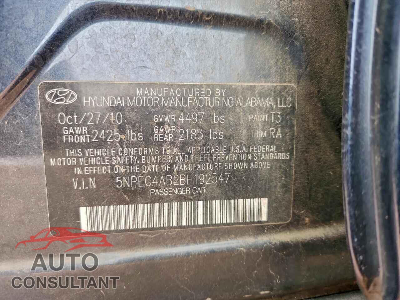 HYUNDAI SONATA 2011 - 5NPEC4AB2BH192547