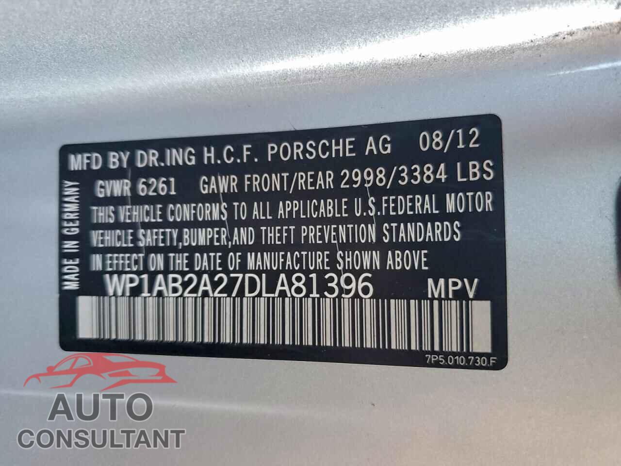 PORSCHE CAYENNE 2013 - WP1AB2A27DLA81396