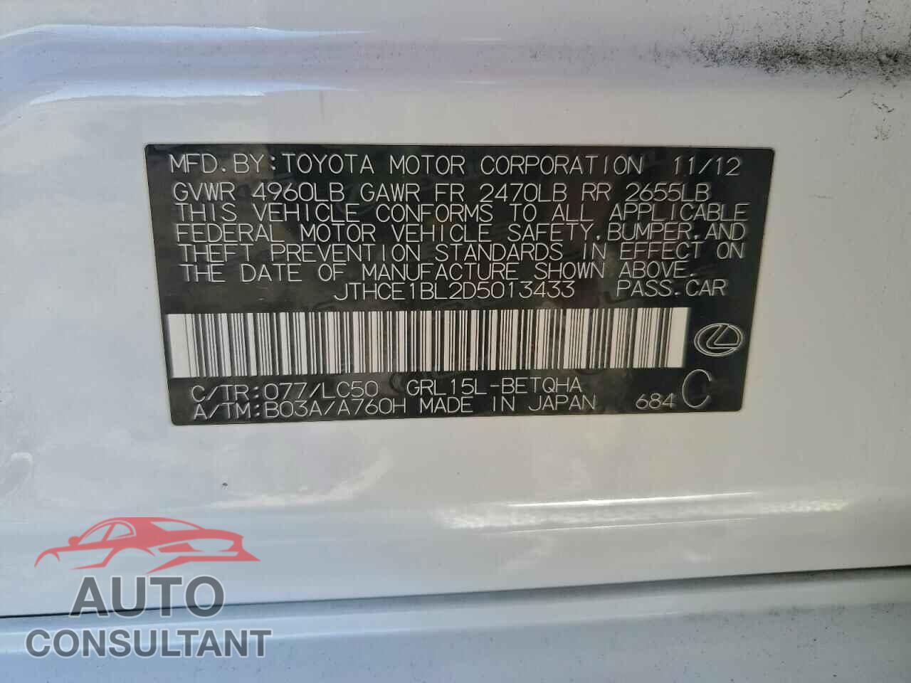 LEXUS GS350 2013 - JTHCE1BL2D5013433