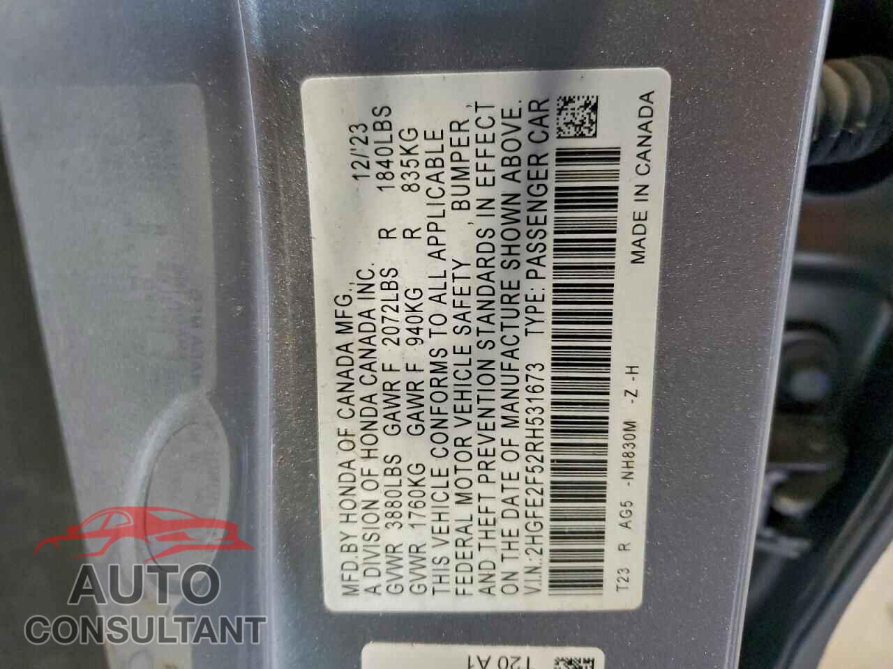 HONDA CIVIC 2024 - 2HGFE2F52RH531673