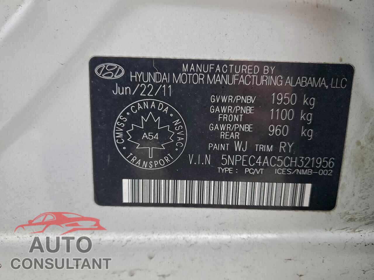 HYUNDAI SONATA 2012 - 5NPEC4AC5CH321956