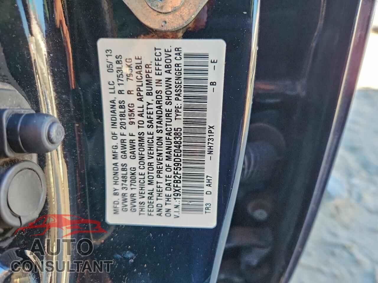 HONDA CIVIC 2013 - 19XFB2F59DE048385
