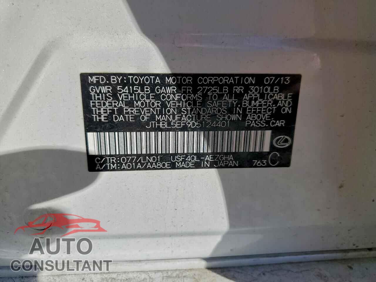 LEXUS LS460 2013 - JTHBL5EF9D5124401