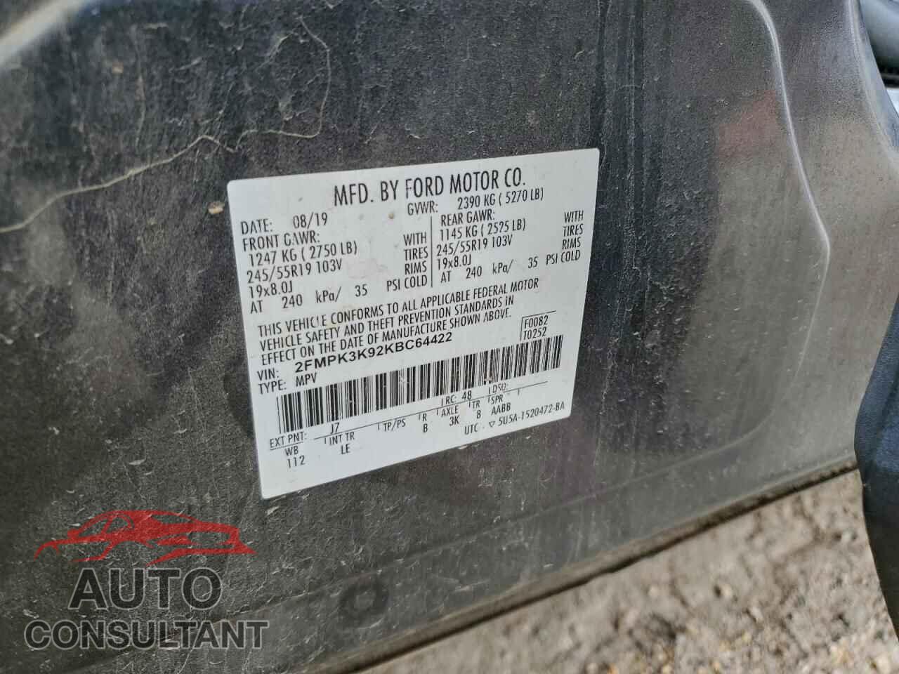 FORD EDGE 2019 - 2FMPK3K92KBC64422