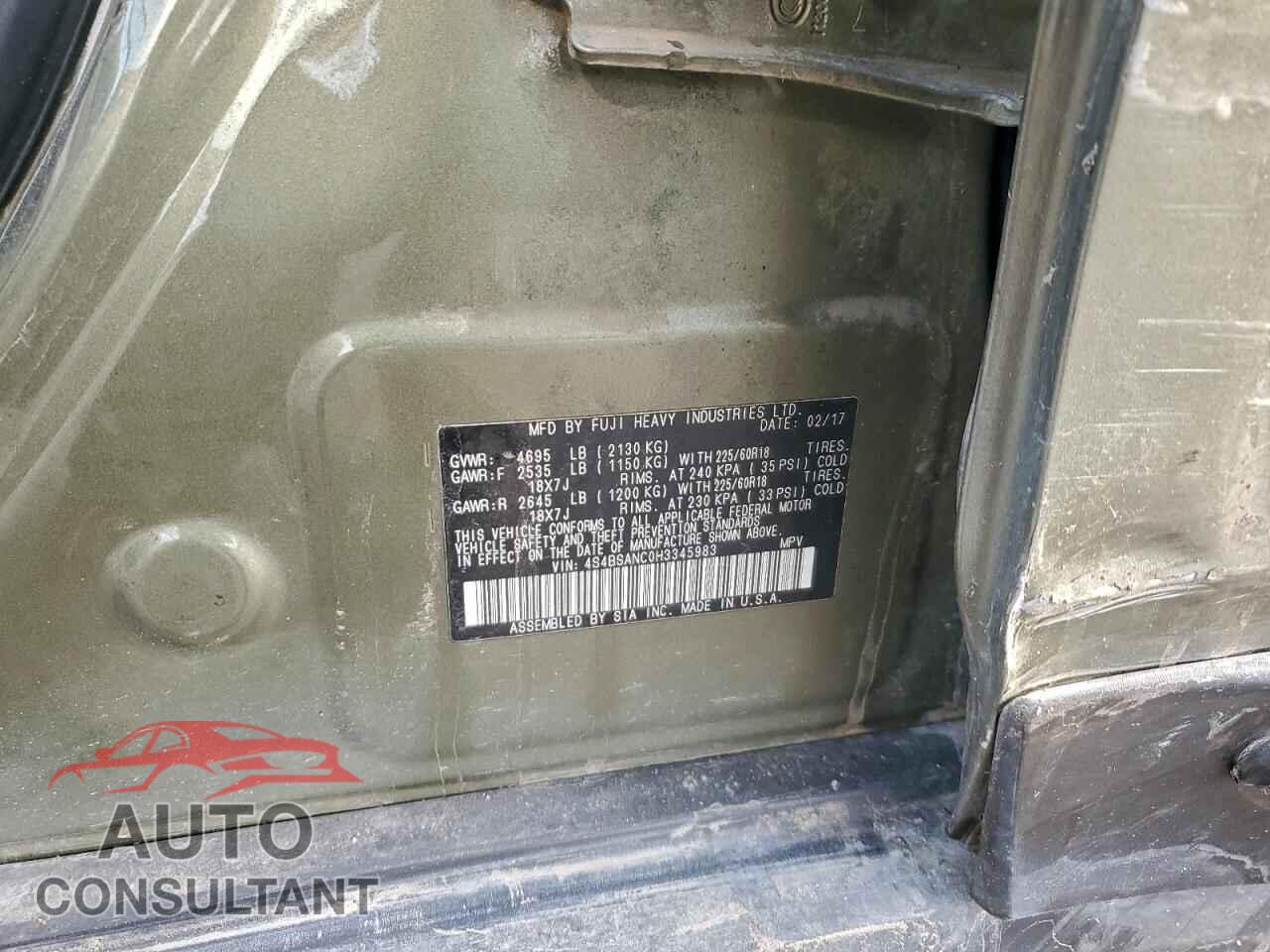 SUBARU OUTBACK 2017 - 4S4BSANC0H3345983
