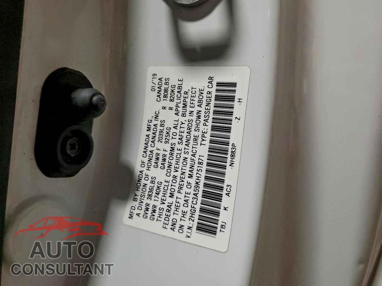 HONDA CIVIC 2019 - 2HGFC3A59KH751871