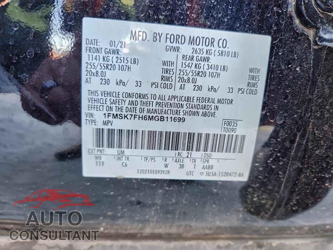 FORD EXPLORER 2021 - 1FMSK7FH6MGB11699