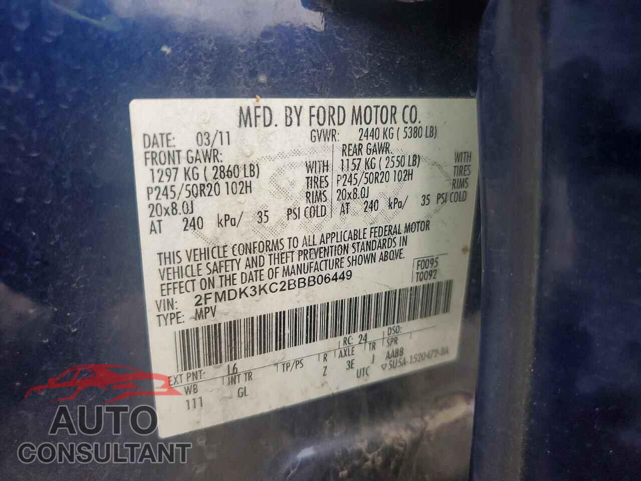FORD EDGE 2011 - 2FMDK3KC2BBB06449