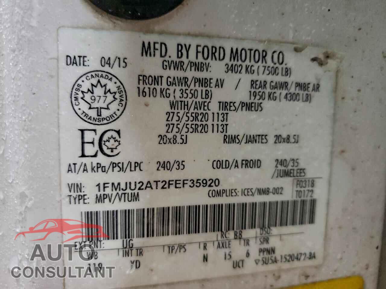 FORD EXPEDITION 2015 - 1FMJU2AT2FEF35920