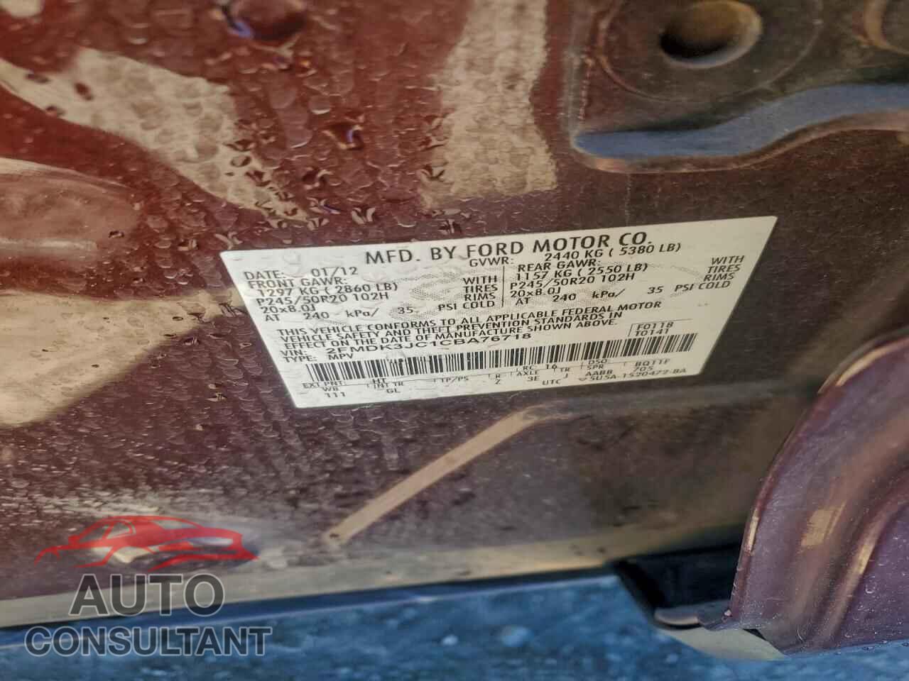 FORD EDGE 2012 - 2FMDK3JC1CBA76718