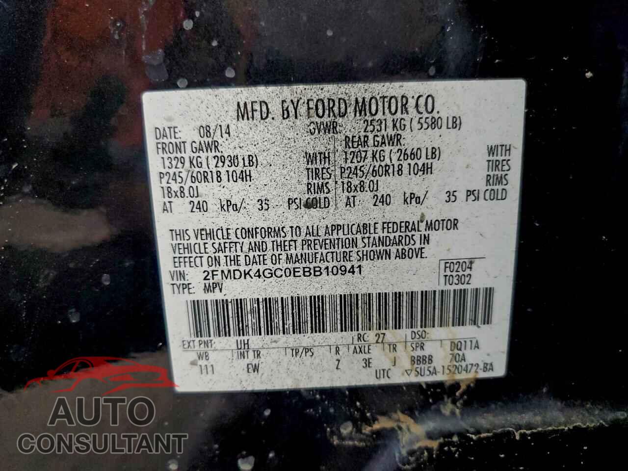 FORD EDGE 2014 - 2FMDK4GC0EBB10941