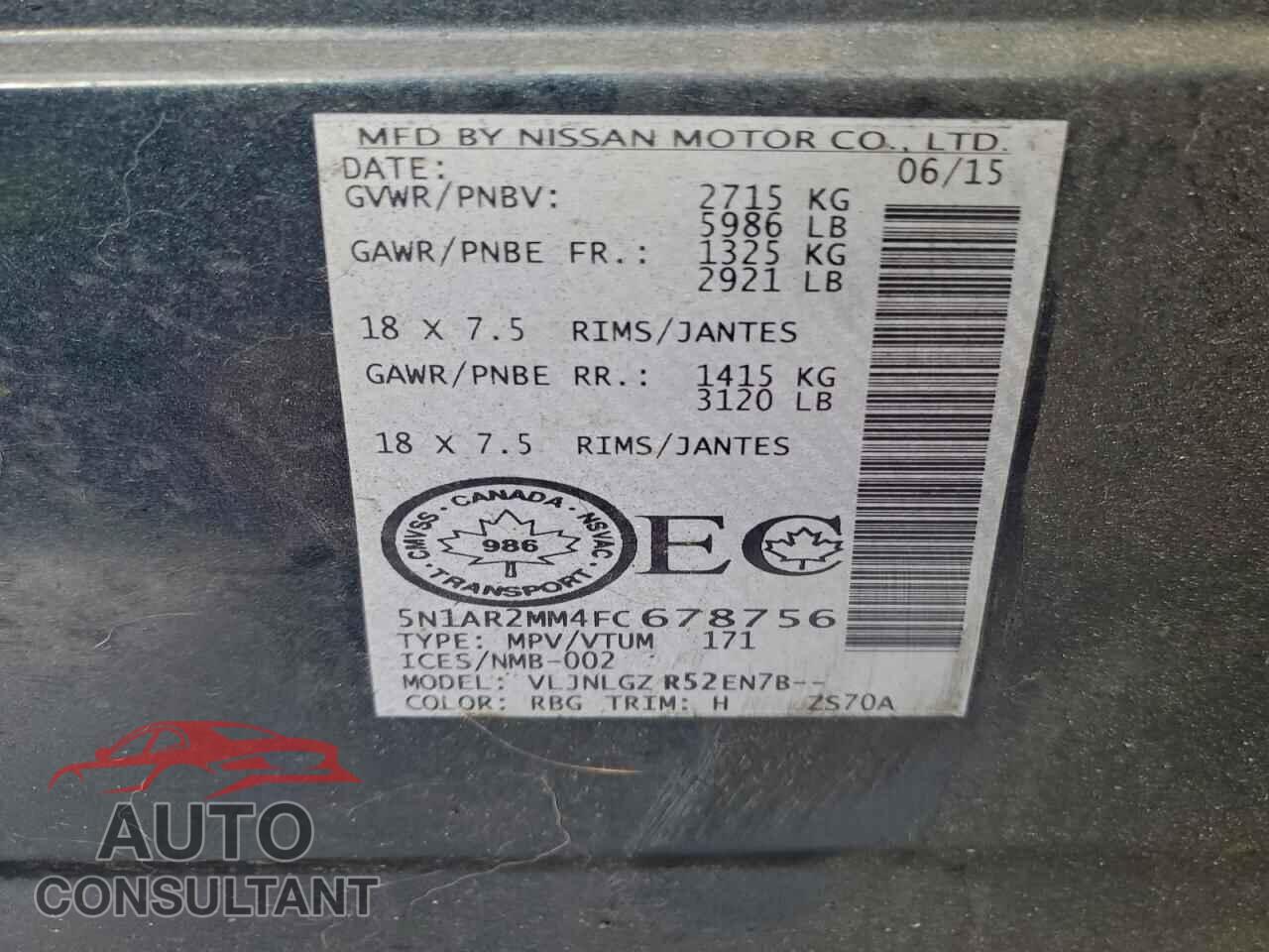NISSAN PATHFINDER 2015 - 5N1AR2MM4FC678756
