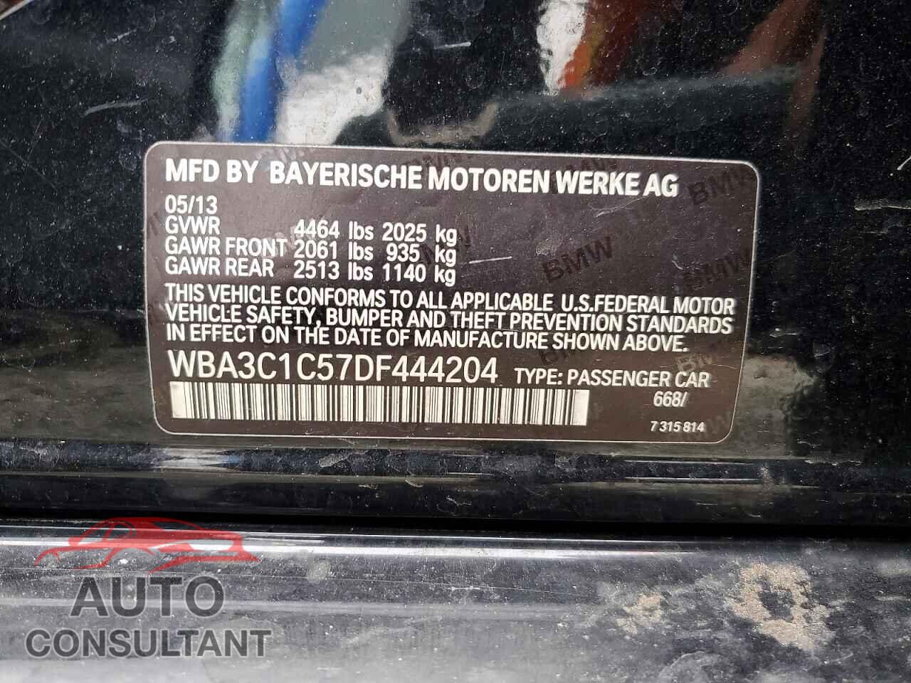 BMW 3 SERIES 2013 - WBA3C1C57DF444204