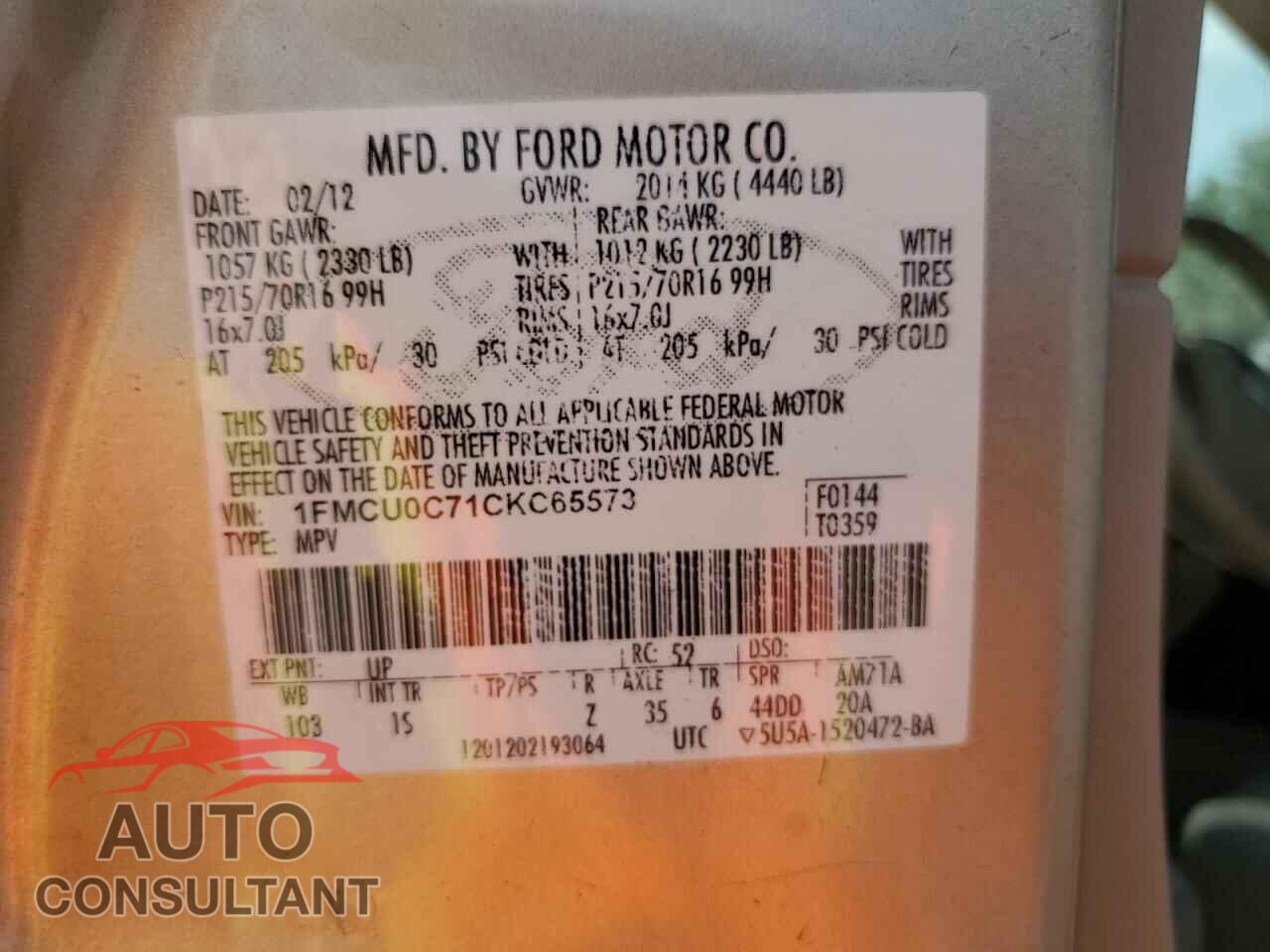 FORD ESCAPE 2012 - 1FMCU0C71CKC65573