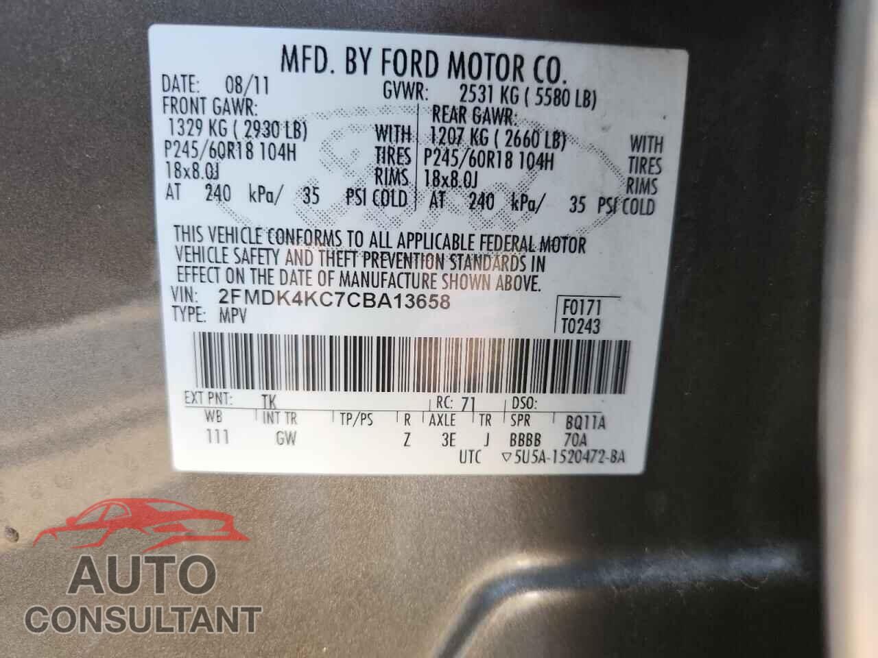 FORD EDGE 2012 - 2FMDK4KC7CBA13658