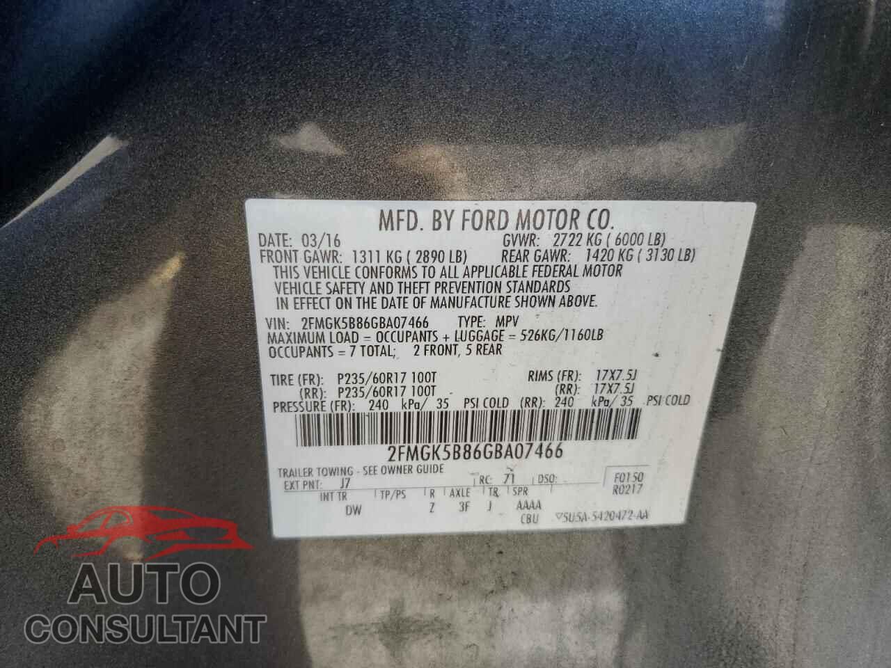 FORD FLEX 2016 - 2FMGK5B86GBA07466
