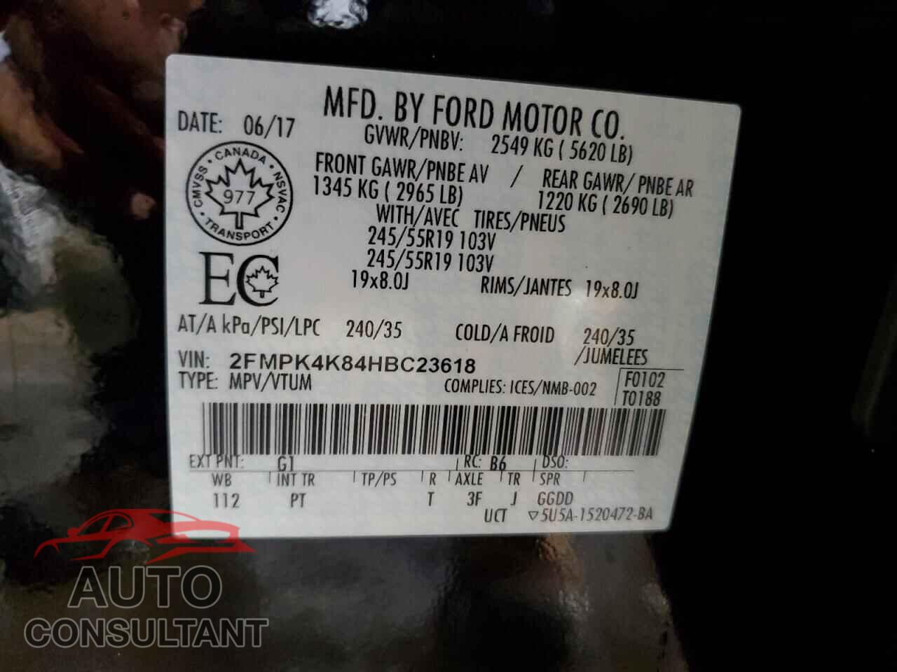 FORD EDGE 2017 - 2FMPK4K84HBC23618