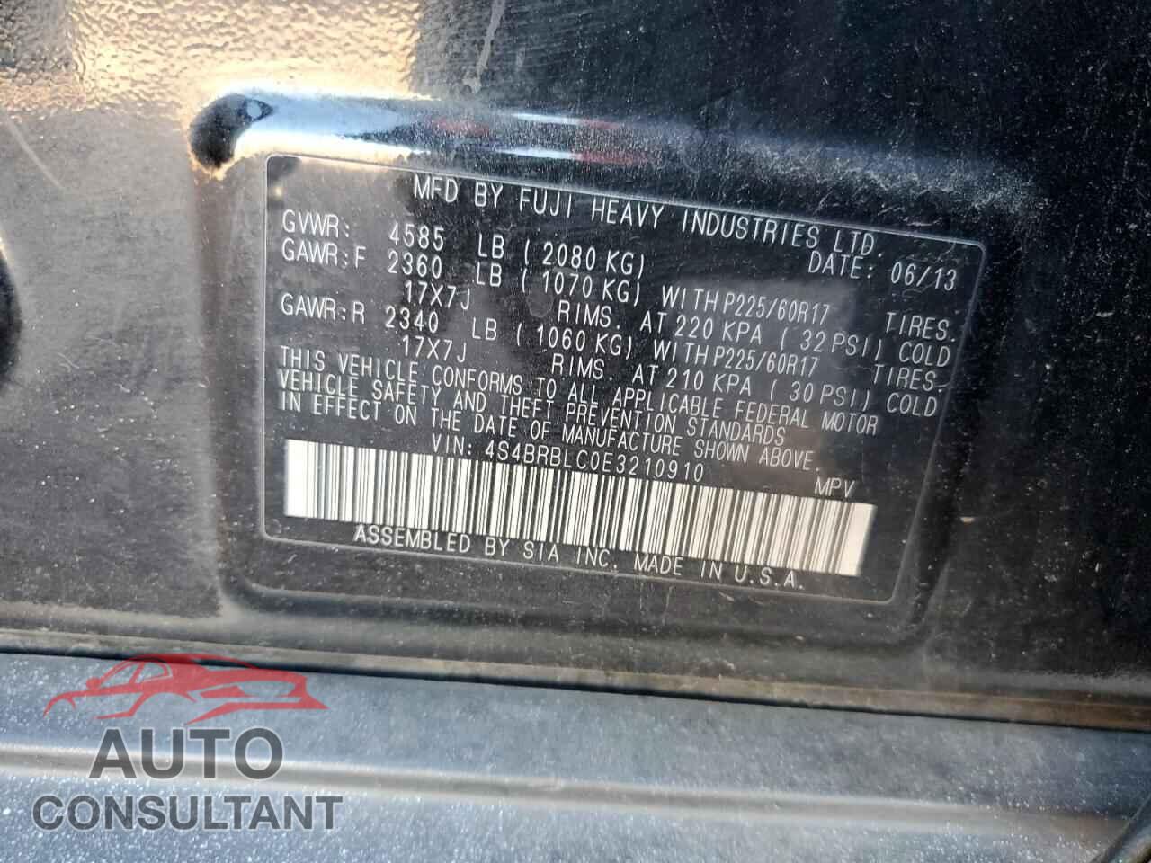 SUBARU OUTBACK 2014 - 4S4BRBLC0E3210910