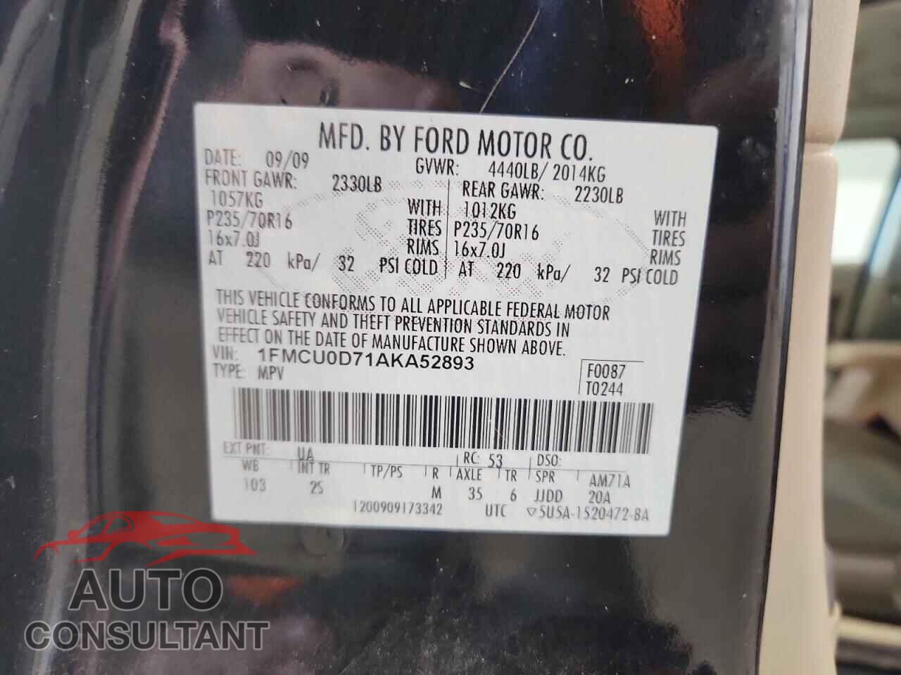 FORD ESCAPE 2010 - 1FMCU0D71AKA52893