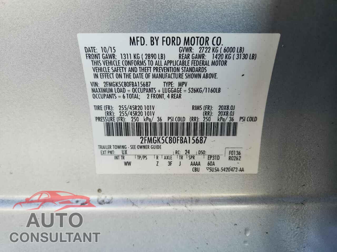 FORD FLEX 2015 - 2FMGK5C80FBA15687