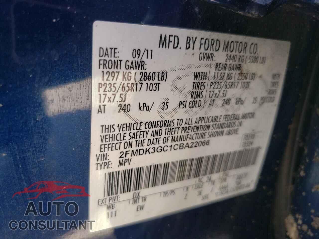 FORD EDGE 2012 - 2FMDK3GC1CBA22066