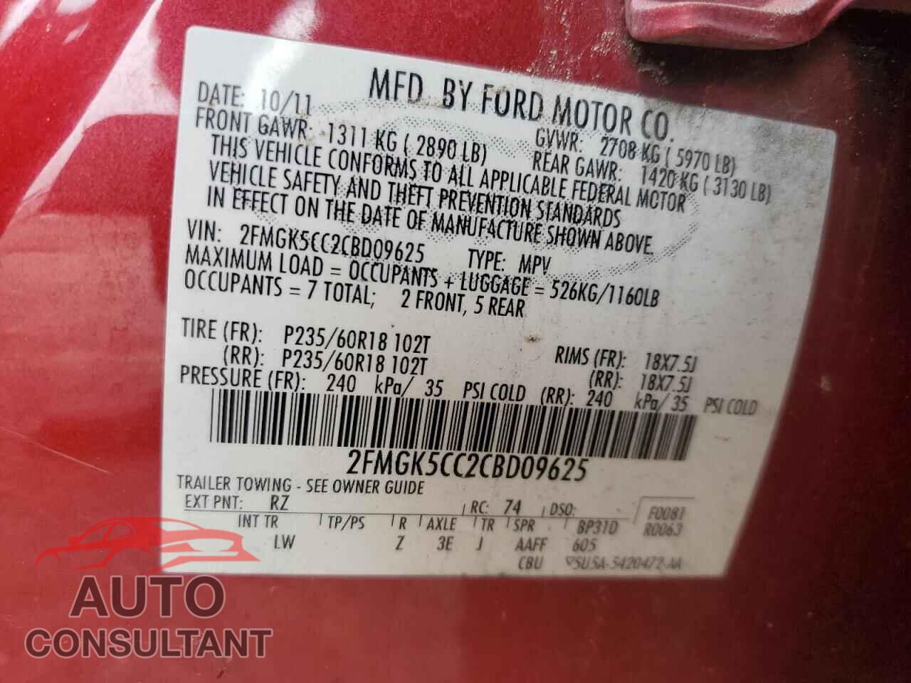 FORD FLEX 2012 - 2FMGK5CC2CBD09625