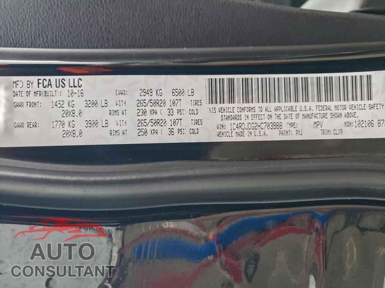 DODGE DURANGO 2017 - 1C4RDJDG2HC703988